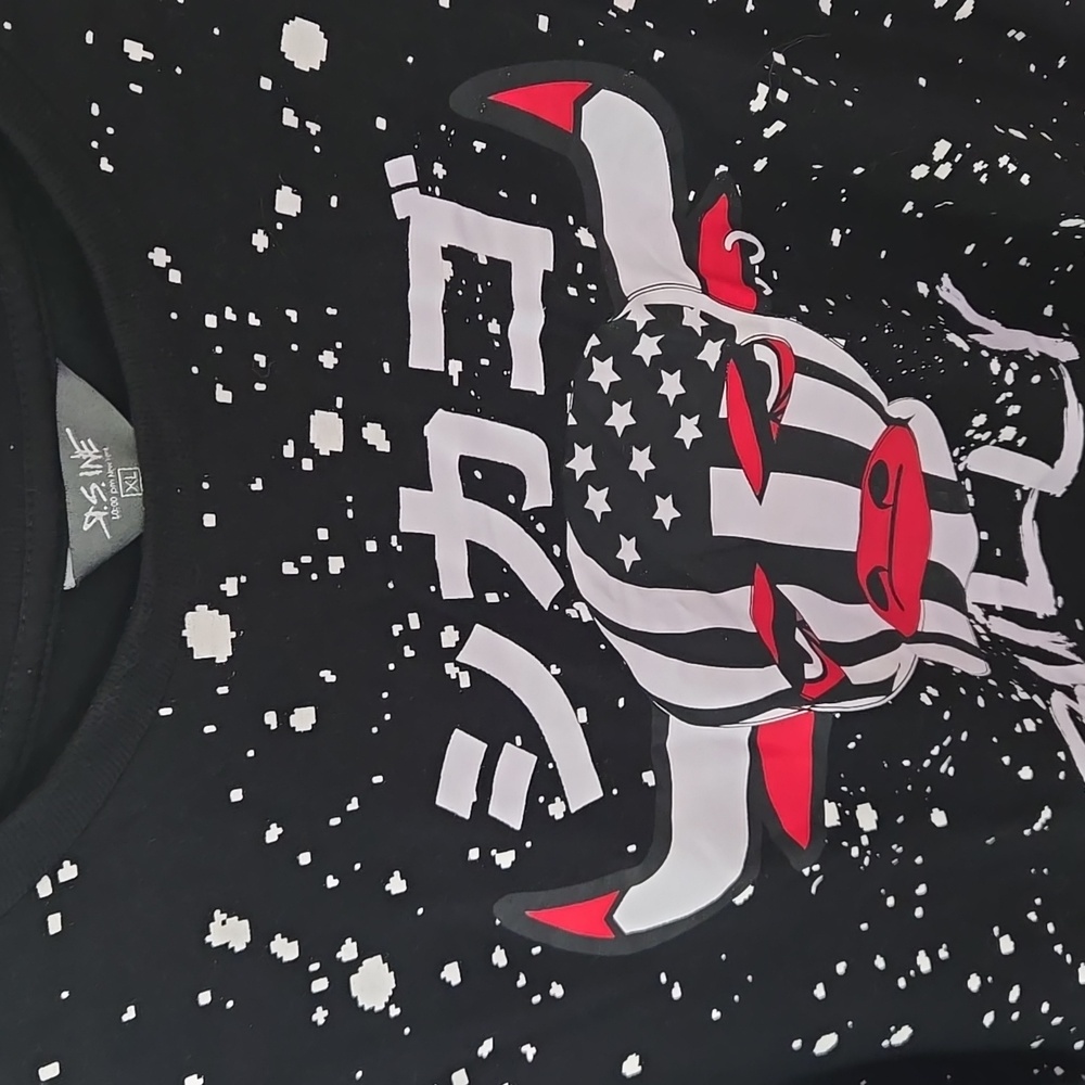 R.S. 1NE Black Graphic T-Shirt with Bull Design - Picture 7 of 12